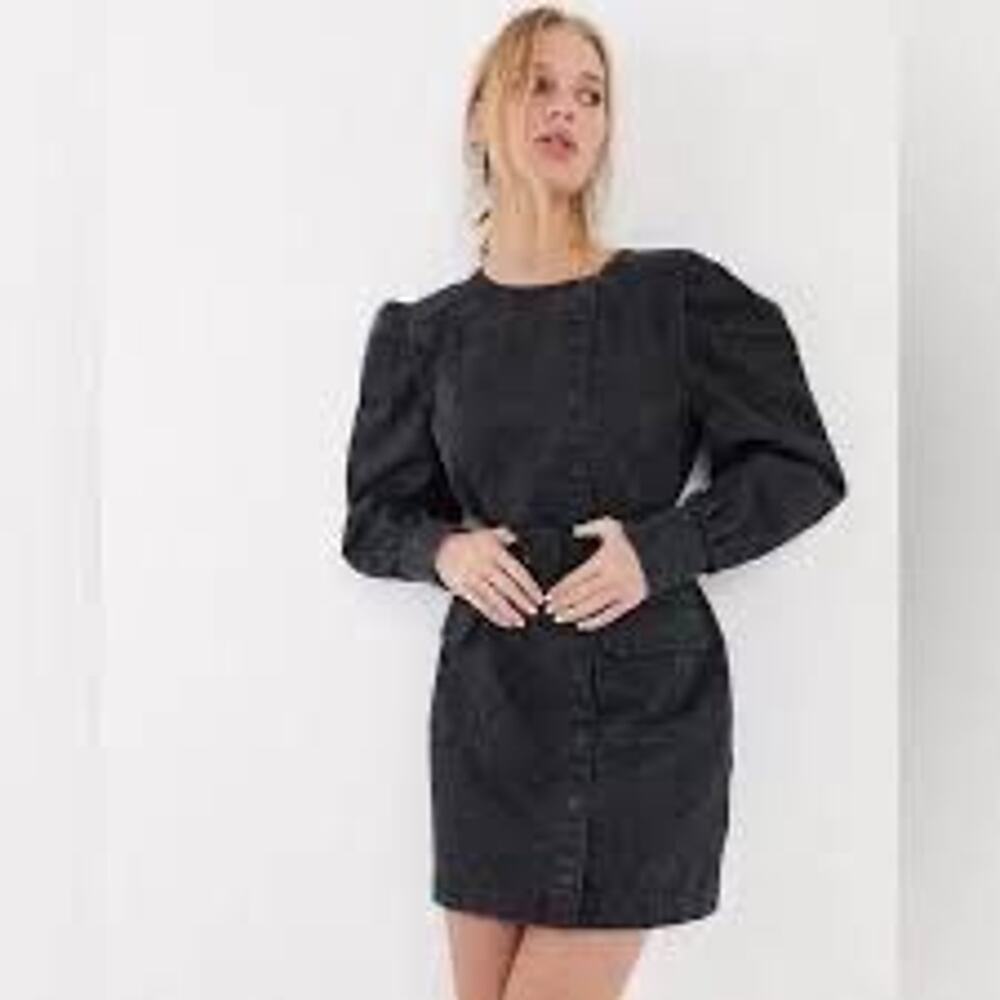 & Other Stories Black Denim Long Sleeve Mini Dress Size 4